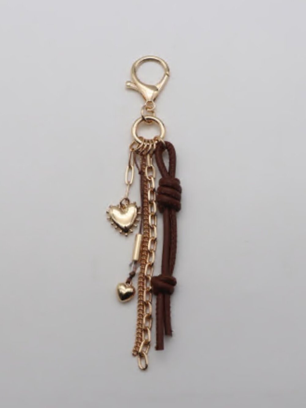 Free People Gold Heart Brown Leather Cord Bag Charm Keychain Coastal Cowgirl